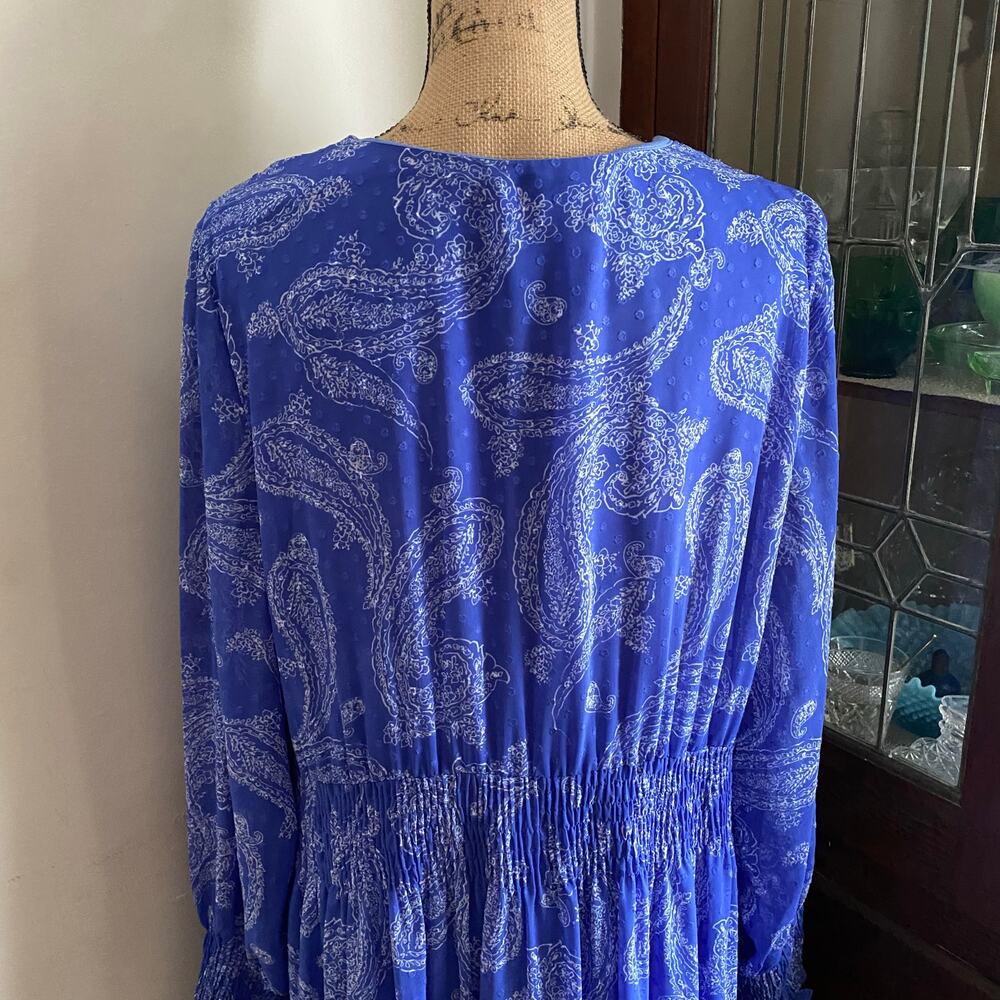 Taylor Periwinkle Blue Paisley Tiered Maxi Dress Swiss Dot Boho 18W - Picture 8 of 17
